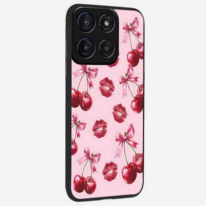  Cherry With Lips back cover For Moto Edge 60 slim fit glass case with vibrant aesthetic design