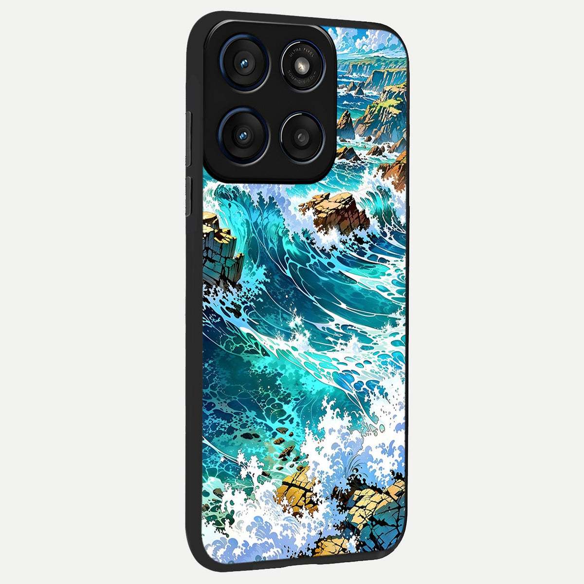  Coastal Blue Waves back cover For Moto Edge 60 slim fit glass case with vibrant aesthetic design