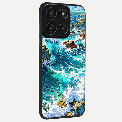  Coastal Blue Waves back cover For Moto Edge 60 slim fit glass case with vibrant aesthetic design