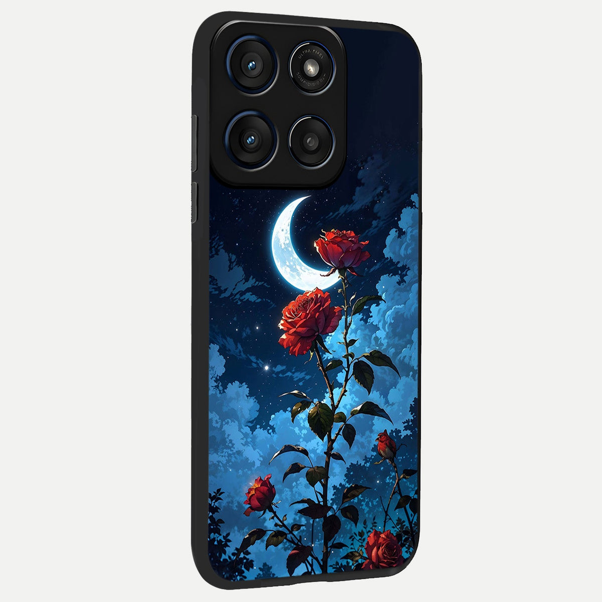 Crimson Rose Moon back cover For Moto Edge 60 slim fit glass case with vibrant aesthetic design