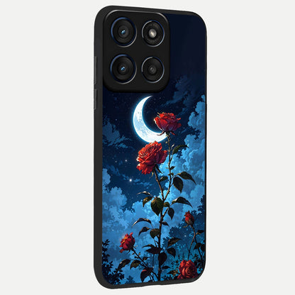  Crimson Rose Moon back cover For Moto Edge 60 slim fit glass case with vibrant aesthetic design