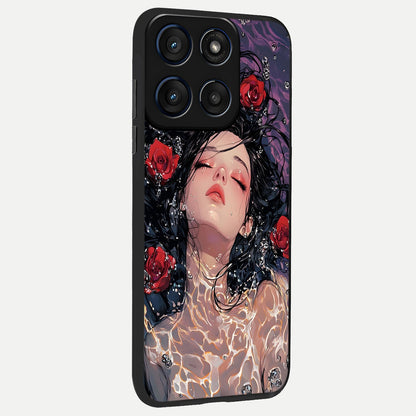  Crimson Rose Serenity back cover For Moto Edge 60 slim fit glass case with vibrant aesthetic design