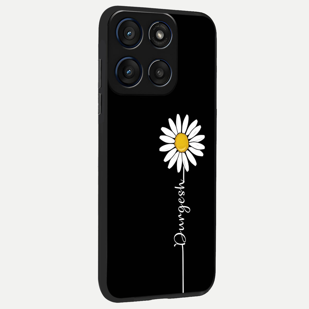  Custom Name White Flower back cover For Moto Edge 60 slim fit glass case with vibrant aesthetic design