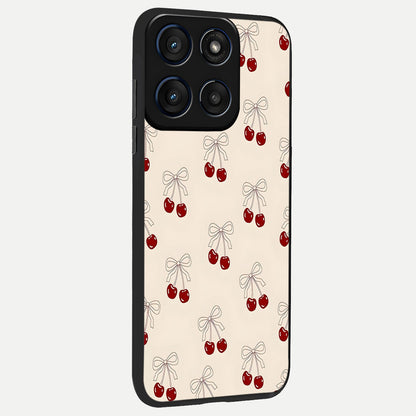  Cute Cherry Pattern back cover For Moto Edge 60 slim fit glass case with vibrant aesthetic design