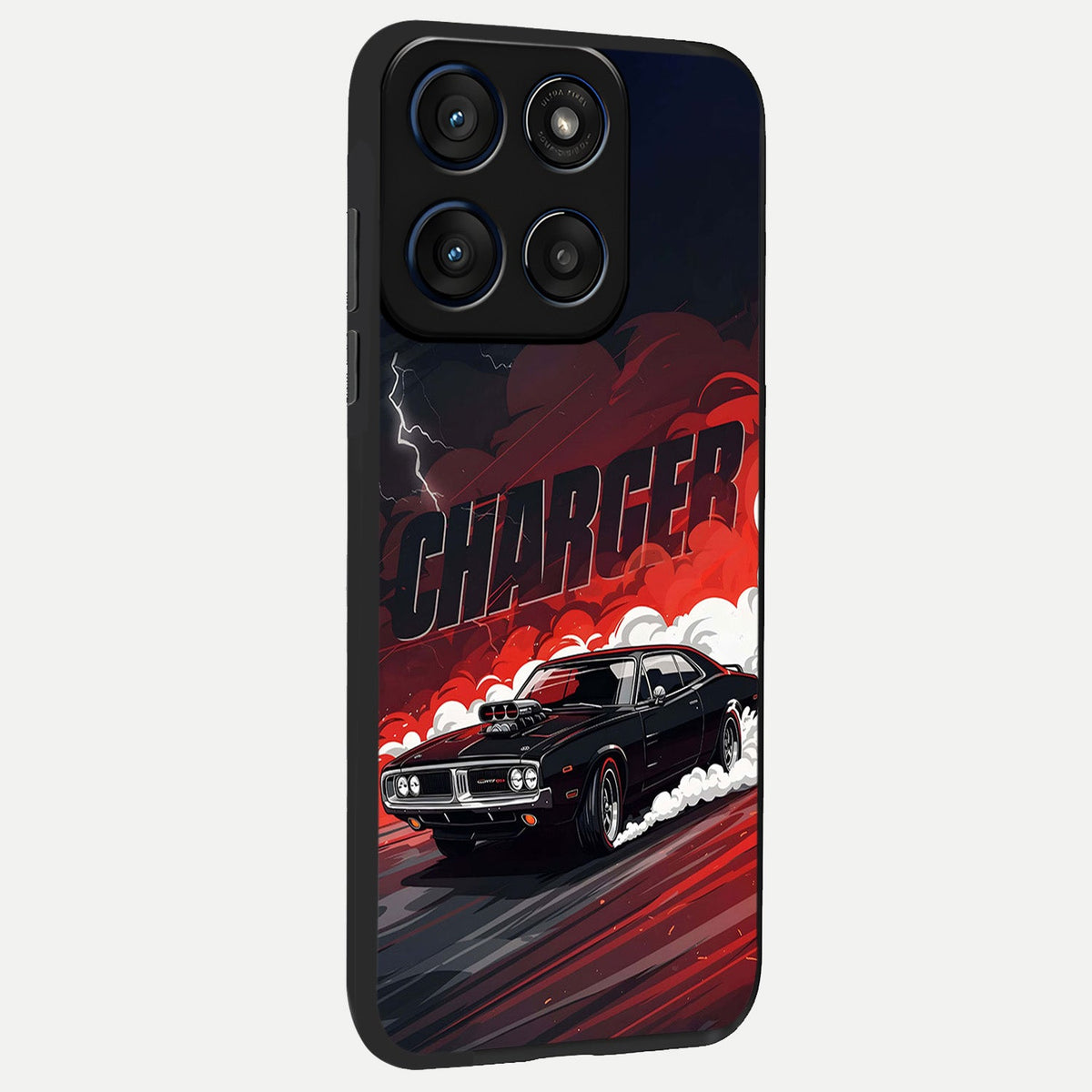  Dark Charger Fury back cover For Moto Edge 60 slim fit glass case with vibrant aesthetic design