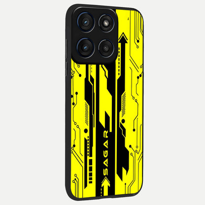  Electric Pulse CYBERPUNK Custom Name back cover For Moto Edge 60 slim fit glass case with vibrant aesthetic design