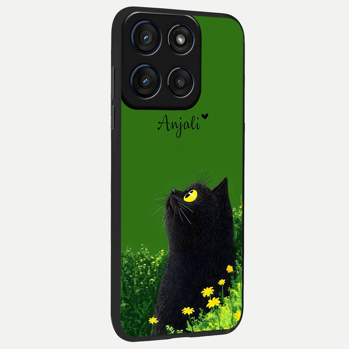  Emerald Cat Custom Name back cover For Moto Edge 60 slim fit glass case with vibrant aesthetic design