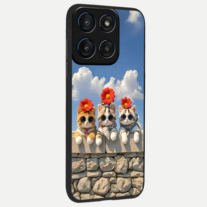  Floral Kitty Squad back cover For Moto Edge 60 slim fit glass case with vibrant aesthetic design