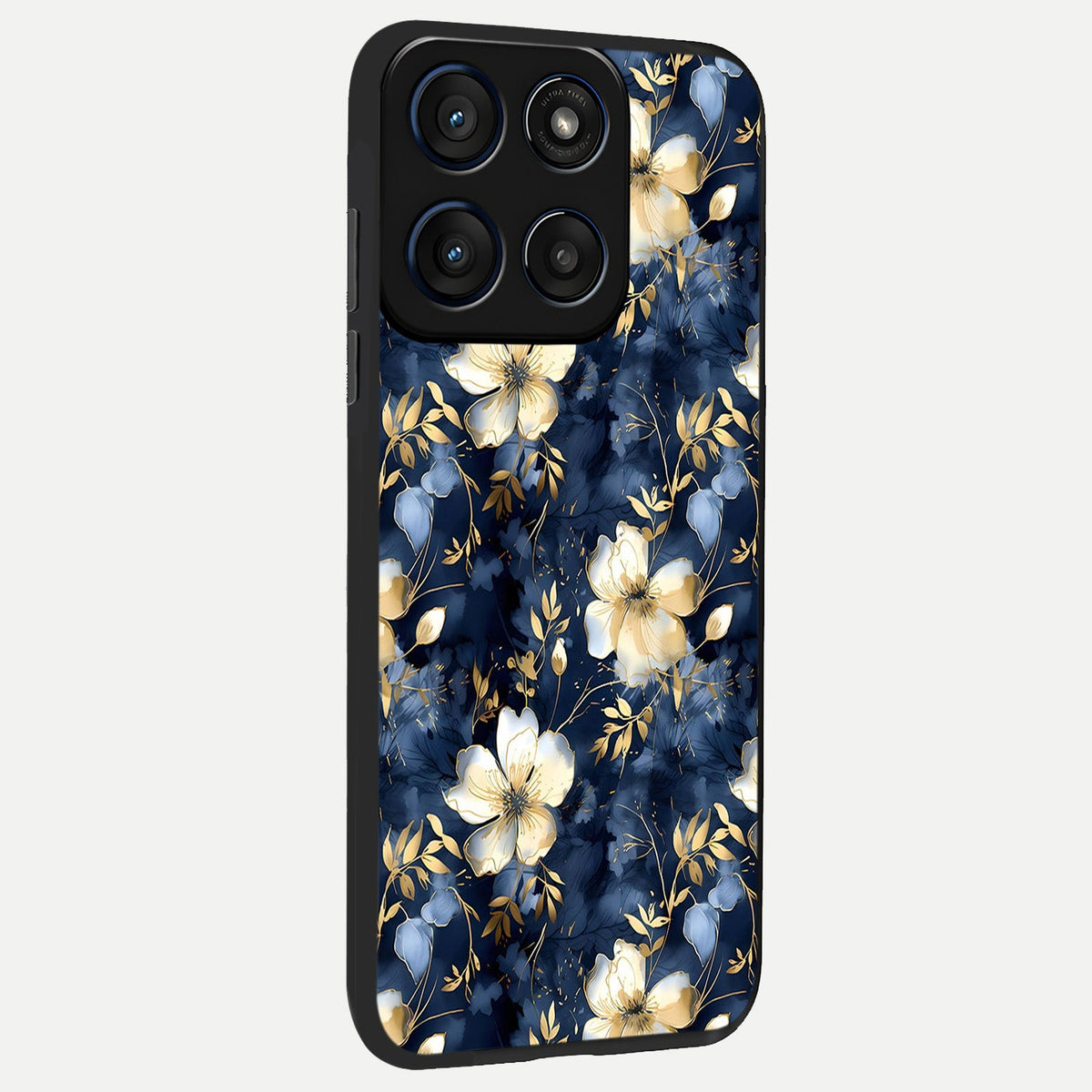  Golden Midnight Bloom back cover For Moto Edge 60 slim fit glass case with vibrant aesthetic design