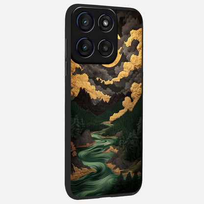  Golden River Moon back cover For Moto Edge 60 slim fit glass case with vibrant aesthetic design