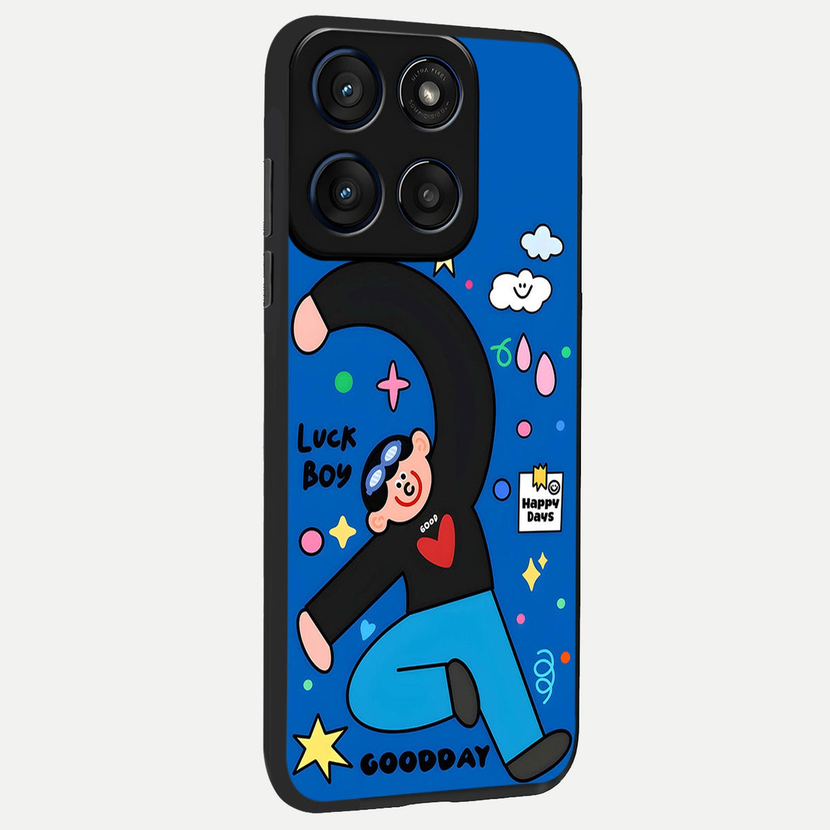  Happy Luck Vibe back cover For Moto Edge 60 slim fit glass case with vibrant aesthetic design
