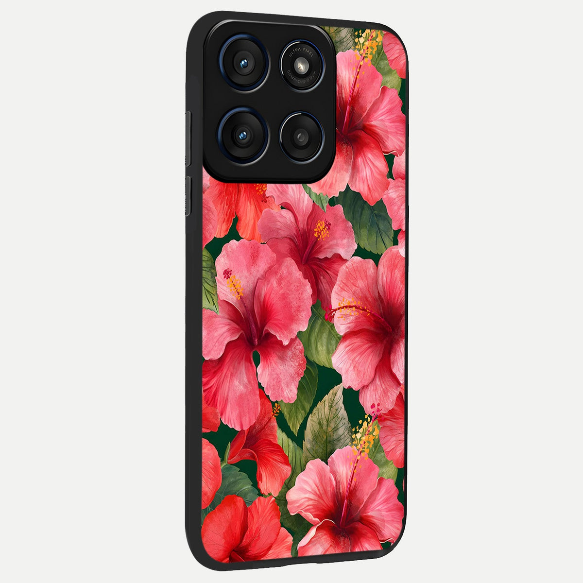  Hibiscus Pattern back cover For Moto Edge 60 slim fit glass case with vibrant aesthetic design