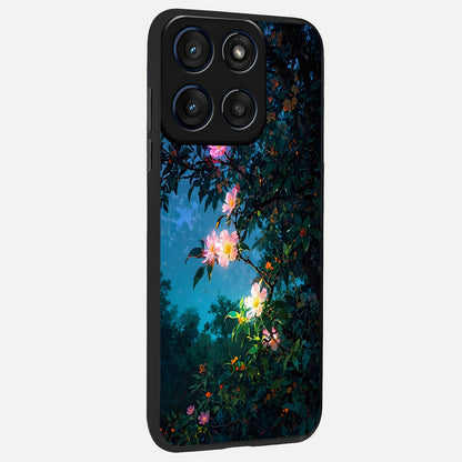  Midnight Bloom Glow back cover For Moto Edge 60 slim fit glass case with vibrant aesthetic design