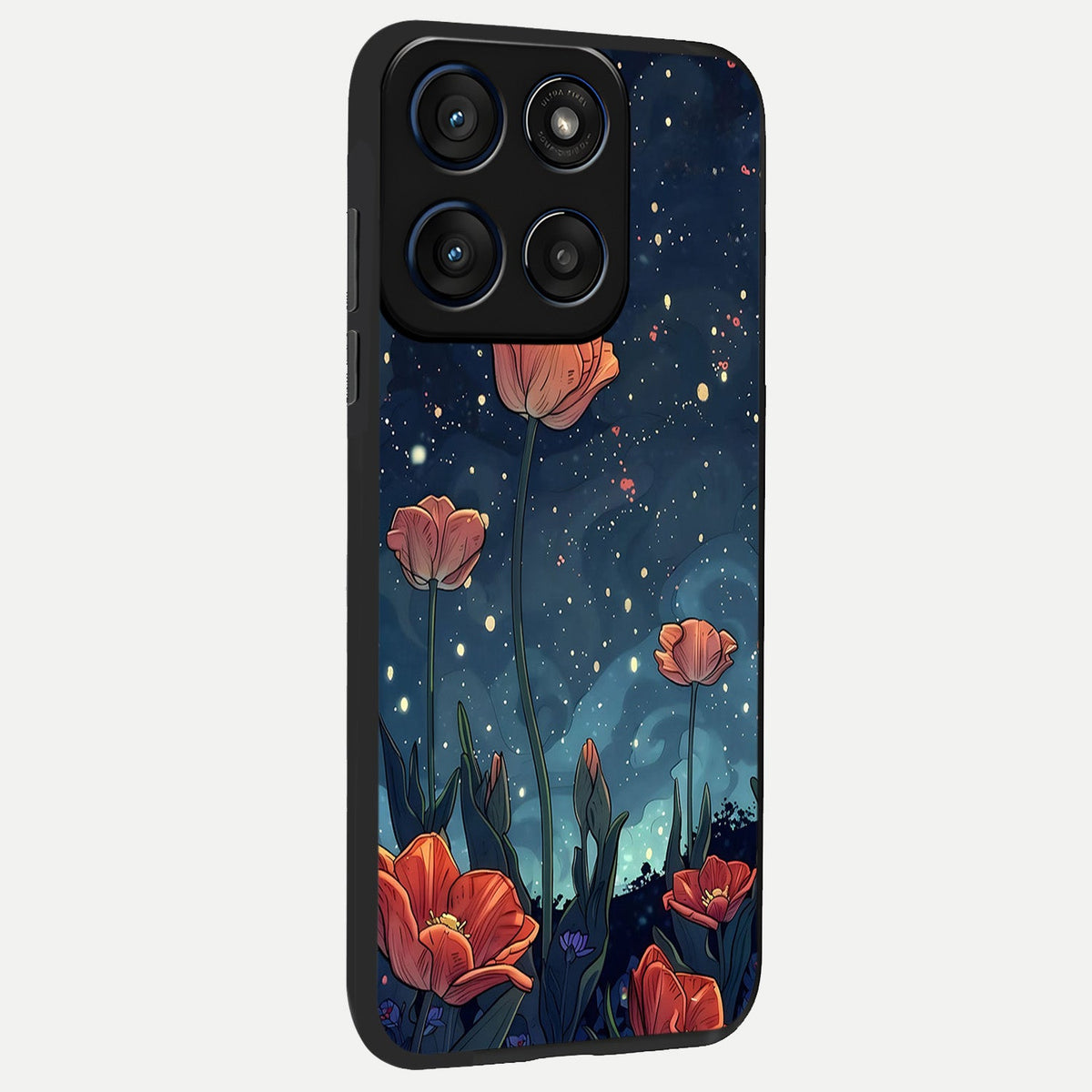  Midnight Tulip Glow back cover For Moto Edge 60 slim fit glass case with vibrant aesthetic design