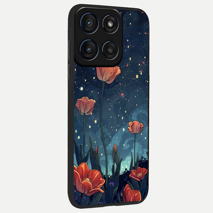  Midnight Tulip Glow back cover For Moto Edge 60 slim fit glass case with vibrant aesthetic design