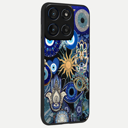  Mystic Blue Evil Eye back cover For Moto Edge 60 slim fit glass case with vibrant aesthetic design