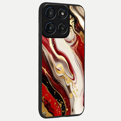  Red And White Marble back cover For Moto Edge 60 slim fit glass case with vibrant aesthetic design