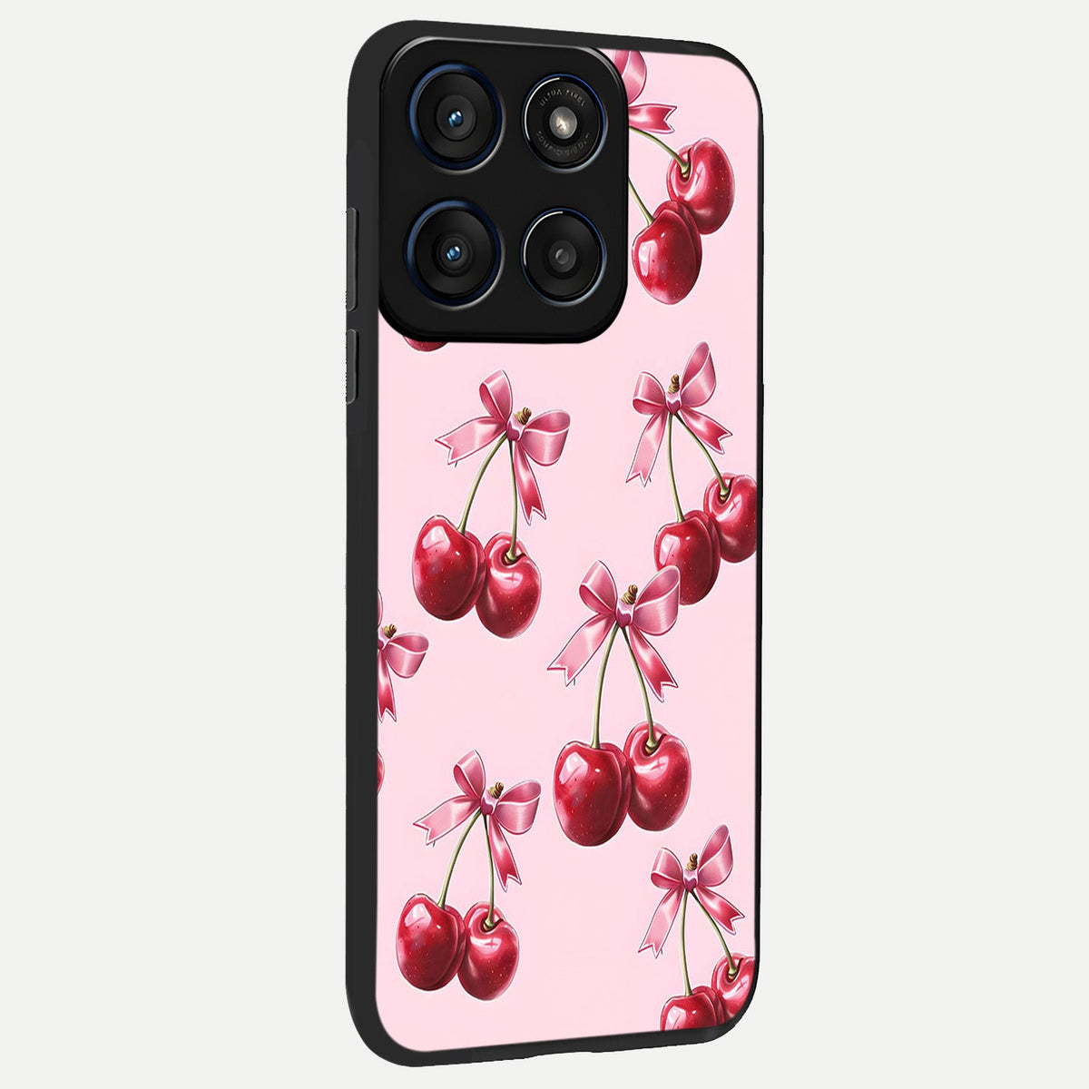  Red Cherries Pattern back cover For Moto Edge 60 slim fit glass case with vibrant aesthetic design