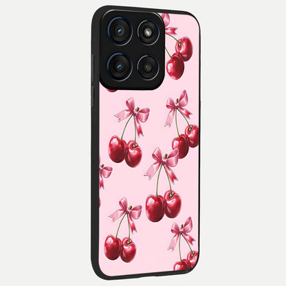  Red Cherries Pattern back cover For Moto Edge 60 slim fit glass case with vibrant aesthetic design