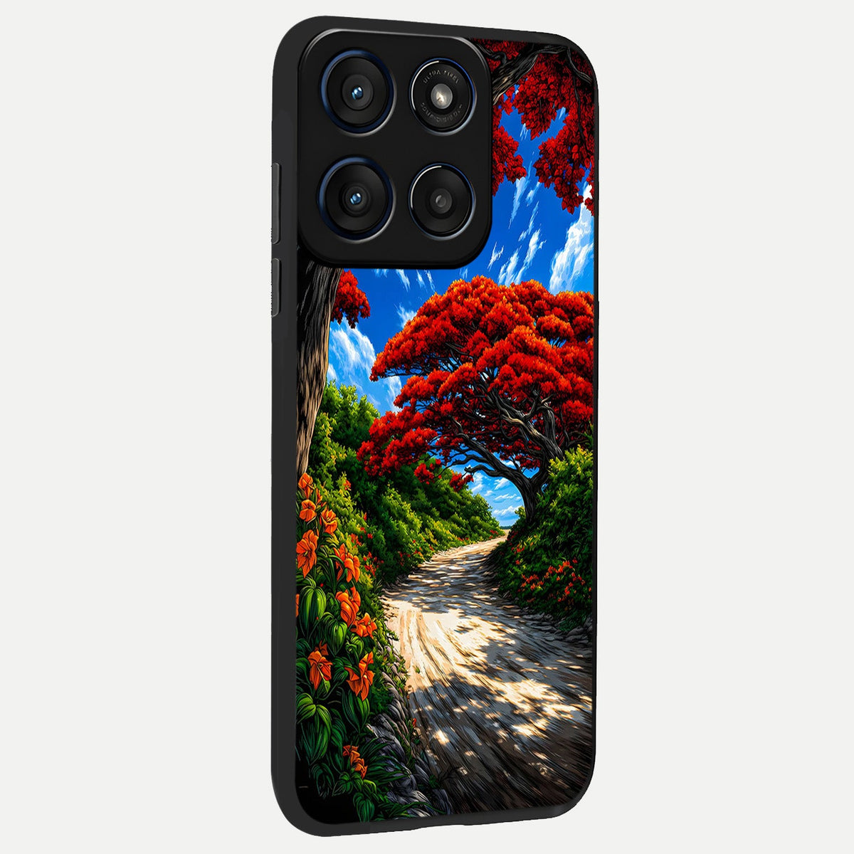  Red Trees Pathway back cover For Moto Edge 60 slim fit glass case with vibrant aesthetic design