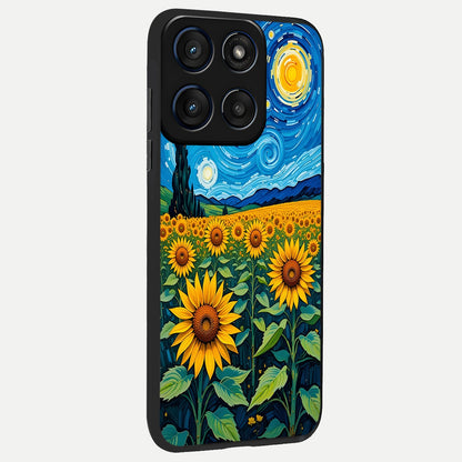  Starry Sunflower Dreams back cover For Moto Edge 60 slim fit glass case with vibrant aesthetic design