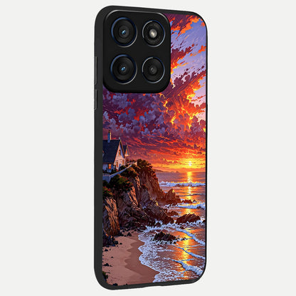  Sunset House By Sea back cover For Moto Edge 60 slim fit glass case with vibrant aesthetic design