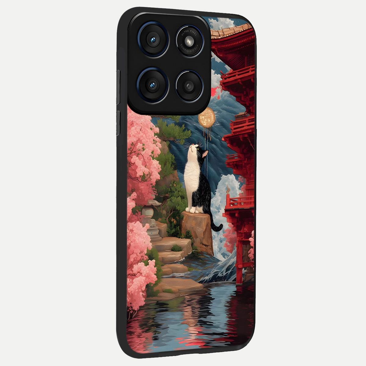  Temple Cat Scenery back cover For Moto Edge 60 slim fit glass case with vibrant aesthetic design