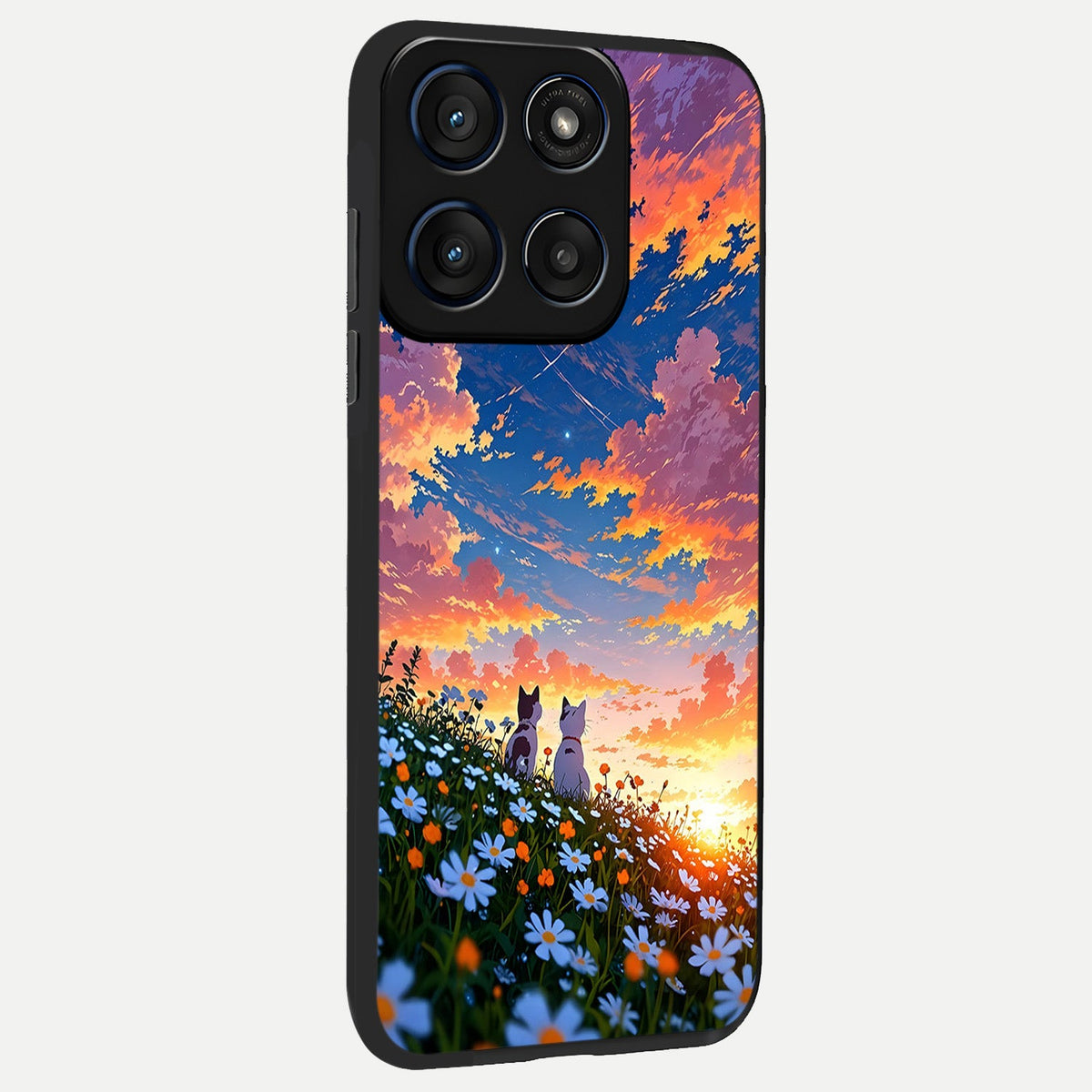  Two Cats Friends back cover For Moto Edge 60 slim fit glass case with vibrant aesthetic design