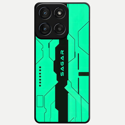  Aqua Tech CYBERPUNK Custom Name Glass Case For Moto Edge 60 Fusion back cover – full design glossy printed glass finish