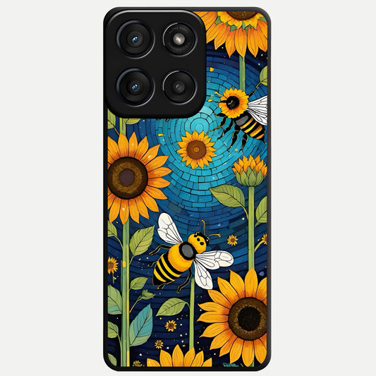  Bees And Sunflowers Glass Case For Moto Edge 60 Fusion back cover – full design glossy printed glass finish