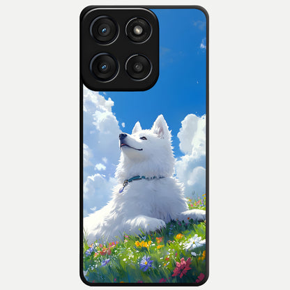  Blissful Cloud Pup Glass Case For Moto Edge 60 Fusion back cover – full design glossy printed glass finish