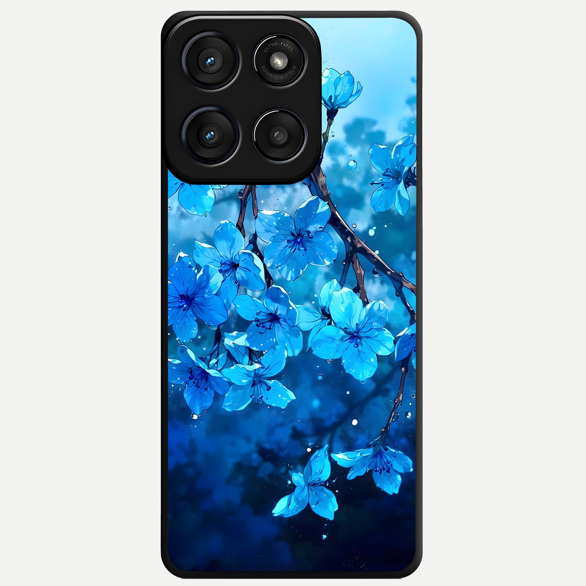  Blue Blossoms Branch Glass Case For Moto Edge 60 Fusion back cover – full design glossy printed glass finish
