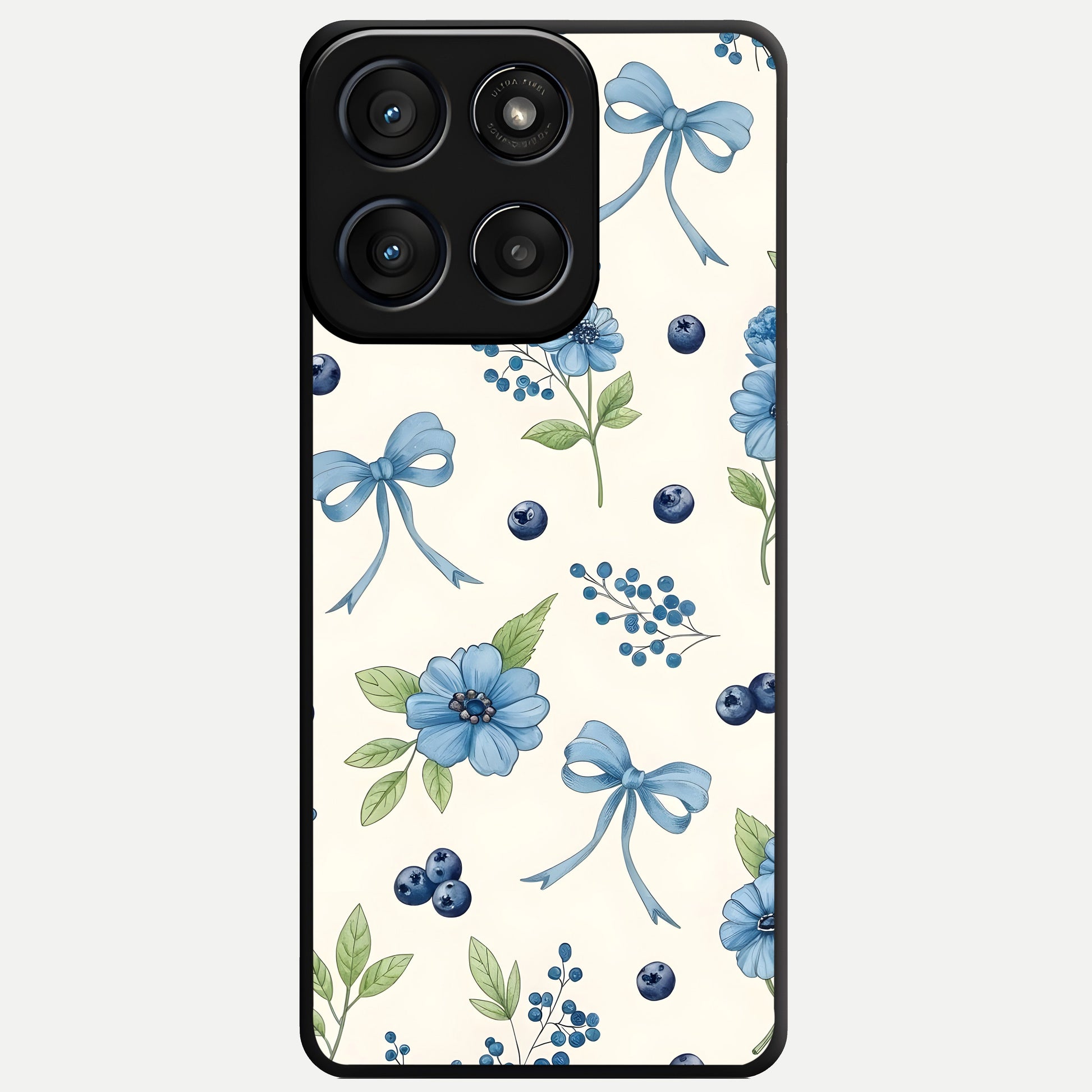 Blue Flower And Bow Glass Case For Moto Edge 60 Fusion back cover – full design glossy printed glass finish