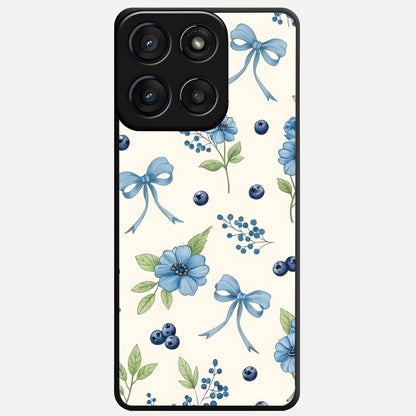  Blue Flower And Bow Glass Case For Moto Edge 60 Fusion back cover – full design glossy printed glass finish