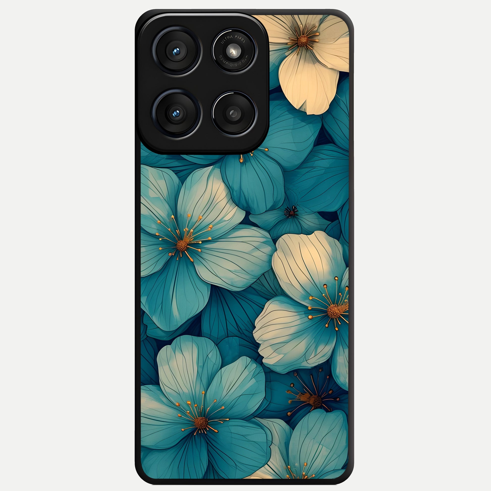  Blue Shade Floral Glass Case For Moto Edge 60 Fusion back cover – full design glossy printed glass finish