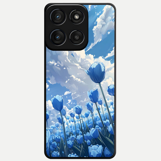  Blue Tulip Clouds Glass Case For Moto Edge 60 Fusion back cover – full design glossy printed glass finish