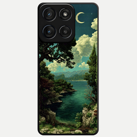  Celestial Lake Peace Glass Case For Moto Edge 60 Fusion back cover – full design glossy printed glass finish