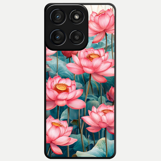  Celestial Pink Lotus Glass Case For Moto Edge 60 Fusion back cover – full design glossy printed glass finish