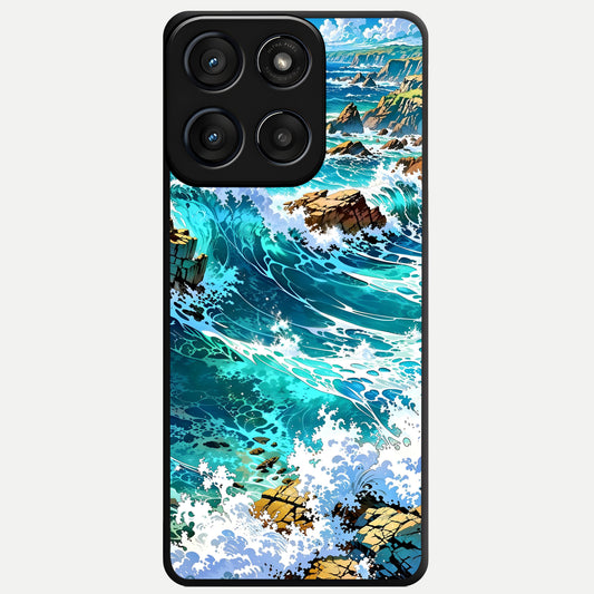  Coastal Blue Waves Glass Case For Moto Edge 60 Fusion back cover – full design glossy printed glass finish