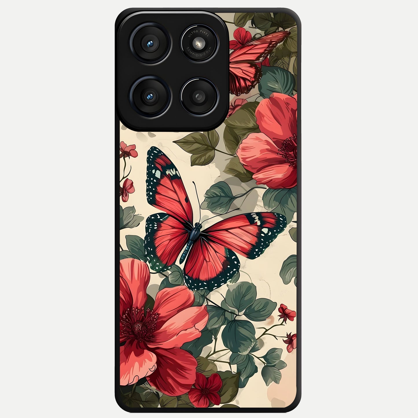  Crimson Butterfly Garden Glass Case For Moto Edge 60 Fusion back cover – full design glossy printed glass finish