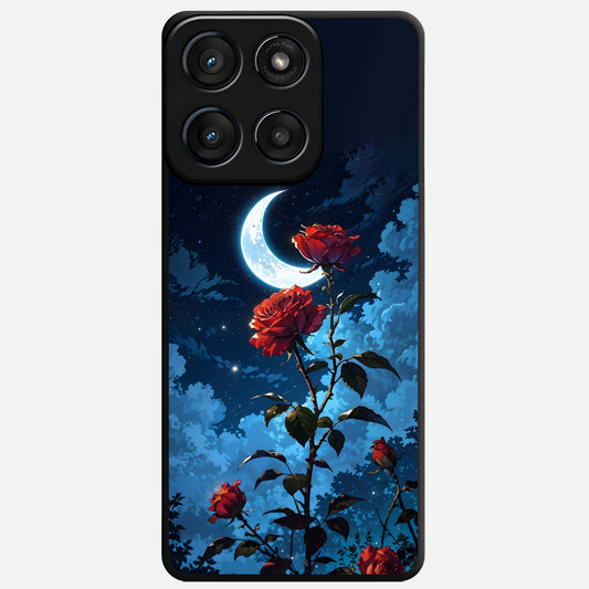  Crimson Rose Moon Glass Case For Moto Edge 60 Fusion back cover – full design glossy printed glass finish