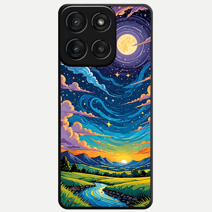  Dreamy Night Landscape Glass Case For Moto Edge 60 Fusion back cover – full design glossy printed glass finish