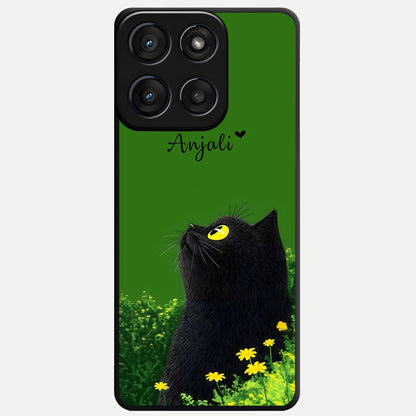  Emerald Cat Custom Name Glass Case For Moto Edge 60 Fusion back cover – full design glossy printed glass finish