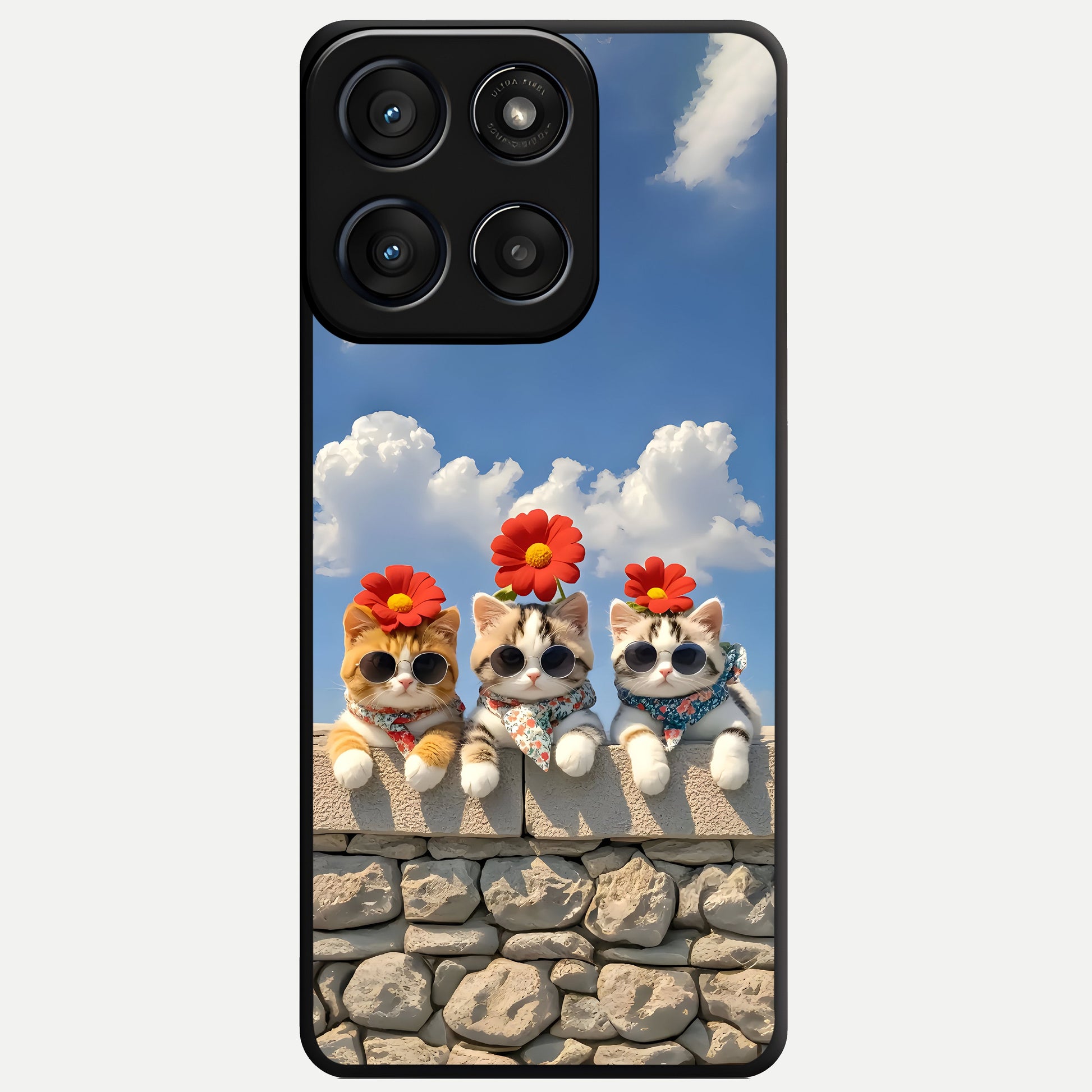  Floral Kitty Squad Glass Case For Moto Edge 60 Fusion back cover – full design glossy printed glass finish