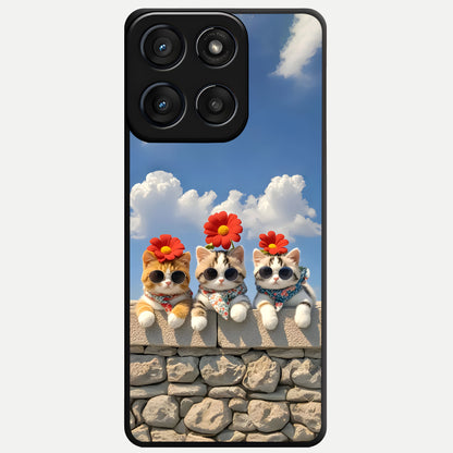  Floral Kitty Squad Glass Case For Moto Edge 60 Fusion back cover – full design glossy printed glass finish