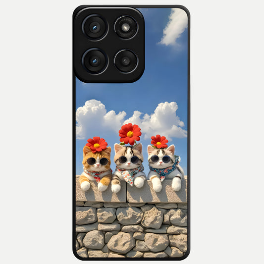  Floral Kitty Squad Glass Case For Moto Edge 60 Fusion back cover – full design glossy printed glass finish
