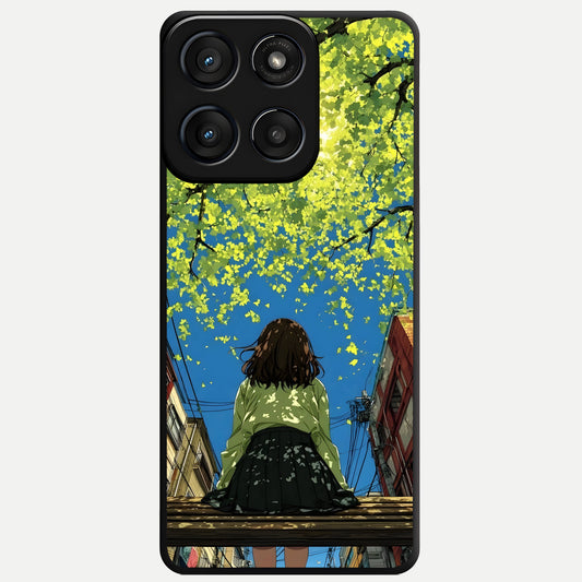  Golden Leaves Glow Glass Case For Moto Edge 60 Fusion back cover – full design glossy printed glass finish