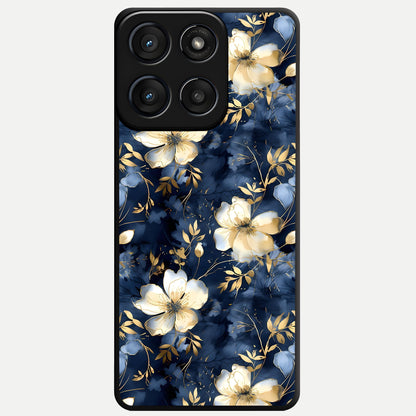  Golden Midnight Bloom Glass Case For Moto Edge 60 Fusion back cover – full design glossy printed glass finish