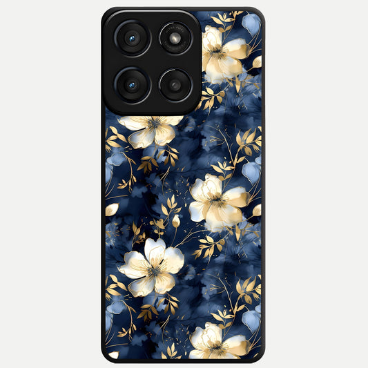  Golden Midnight Bloom Glass Case For Moto Edge 60 Fusion back cover – full design glossy printed glass finish