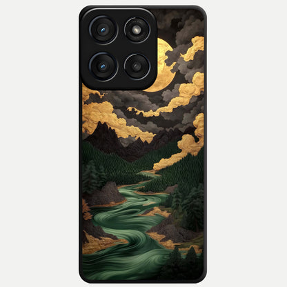  Golden River Moon Glass Case For Moto Edge 60 Fusion back cover – full design glossy printed glass finish